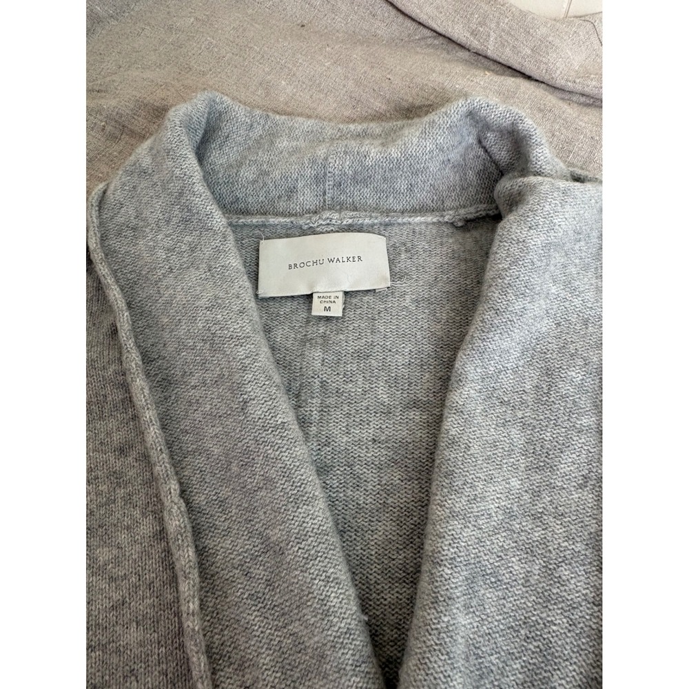 Brochu Walker 100% Cashmere Cardigan Grey Shawl Collar Cropped Open Front M - Picture 5 of 11